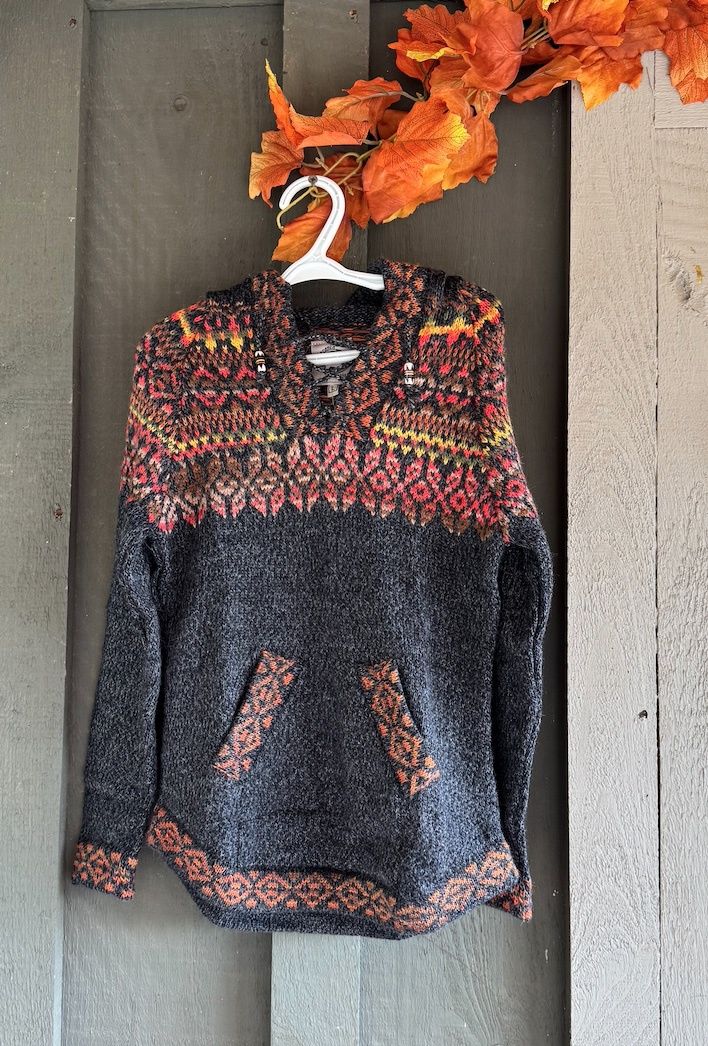 Artesania Kids Blend Sweater, Color: Dark Grey/multi, Size: Lg, style: Hoodie