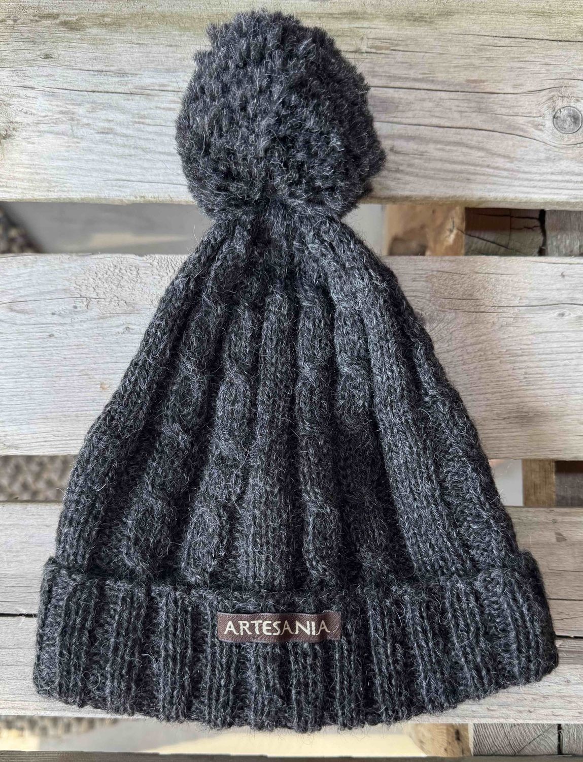 Artesania Pom Pom Hat, Colour: Charcoal
