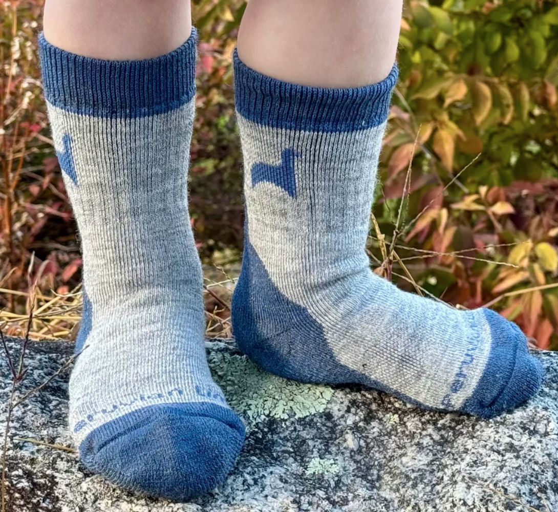 Alpaca Kids Socks - Motif &amp; Hiker, Color: Denim, Size: 4-6, Type: Hiker