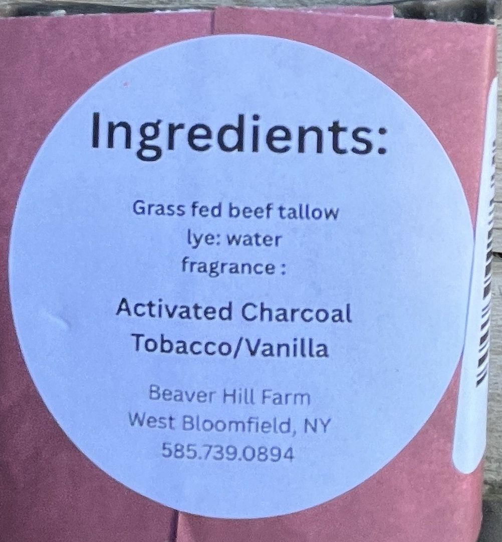 Grass Fed Tallow Soap, Fragrance: Active Charcoal Tobacco/Vanilla