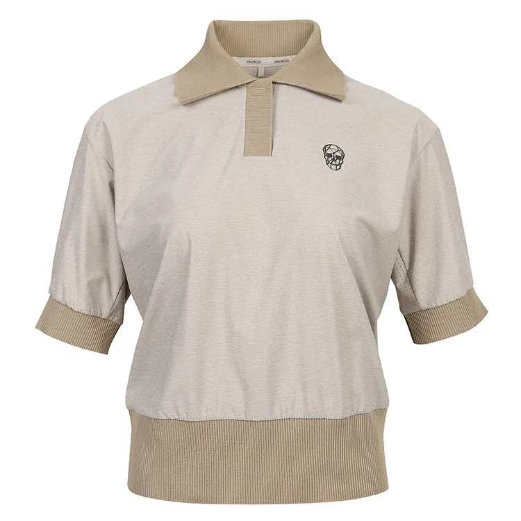 Amazingcre Women Melange Tech Collar T-shirt