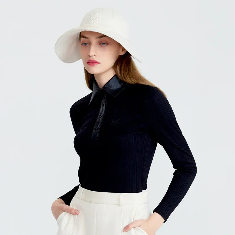 Cellty Women&#39;s Glossy Collar Neck Long Sleeve