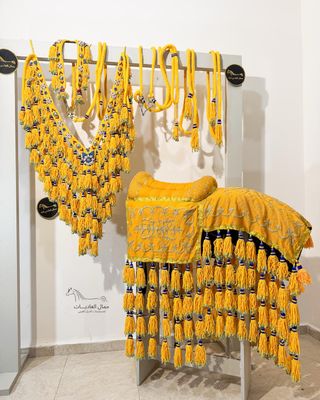 Handembroidered Arabian Shami Saddle — 4-Row Wool Tassel / Yellow