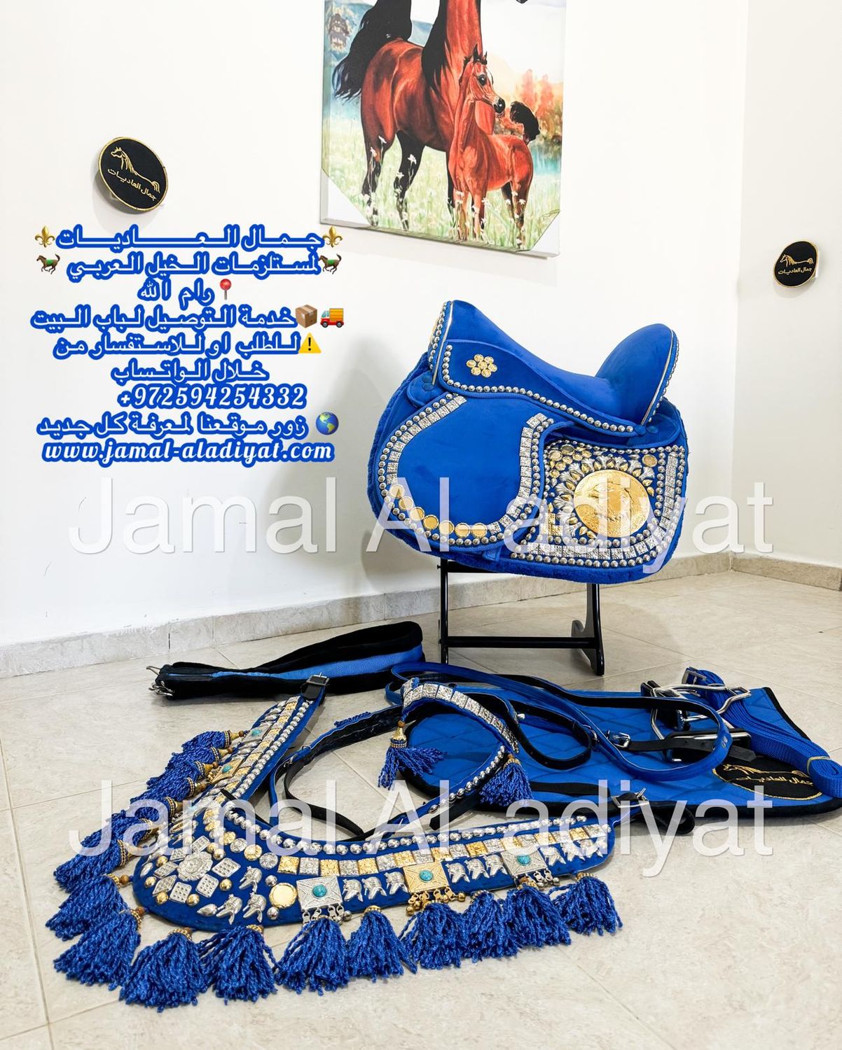 Velvet Saddle Embellished with Gold Copper / Royal Blue
