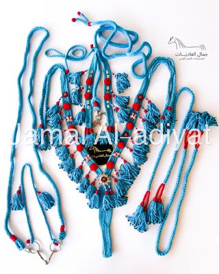Handmade Wool Arabian Horse Decoration Set – 6 Pieces /Light Blue - Red