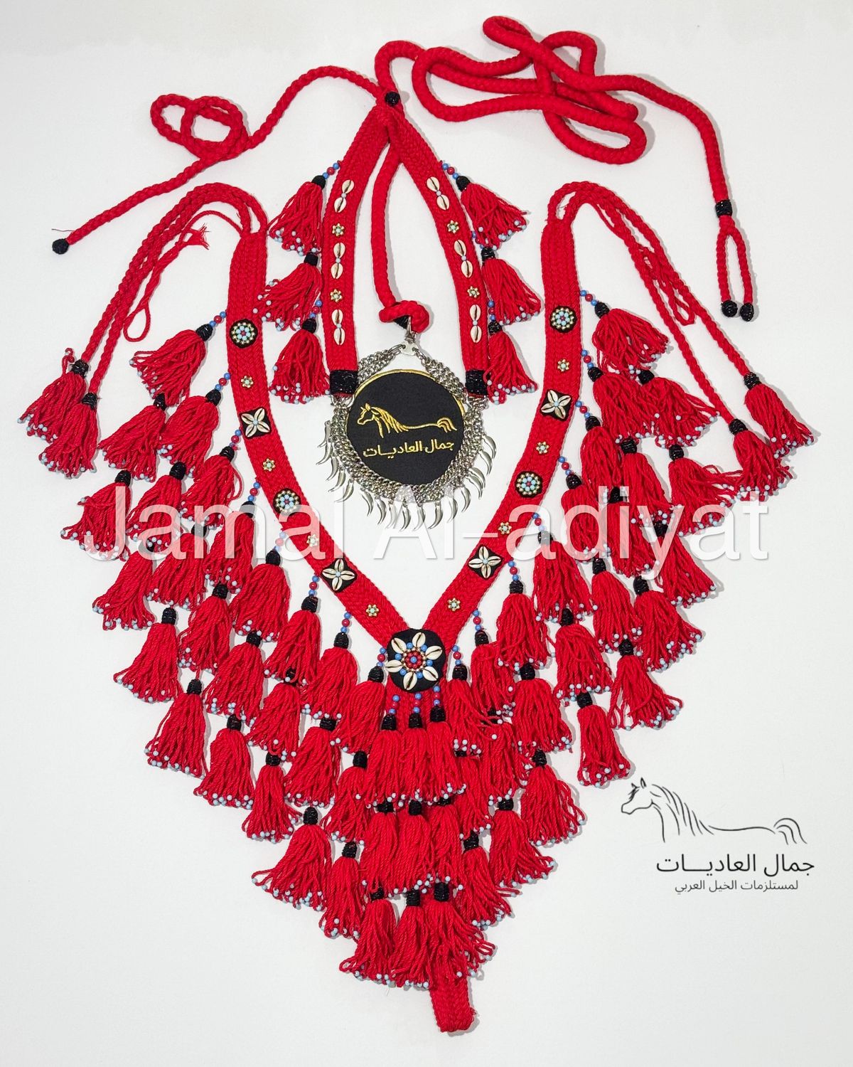 Handmade Wool Arabian Horse Decoration Set –3 Rows / 3 Pieces / Red