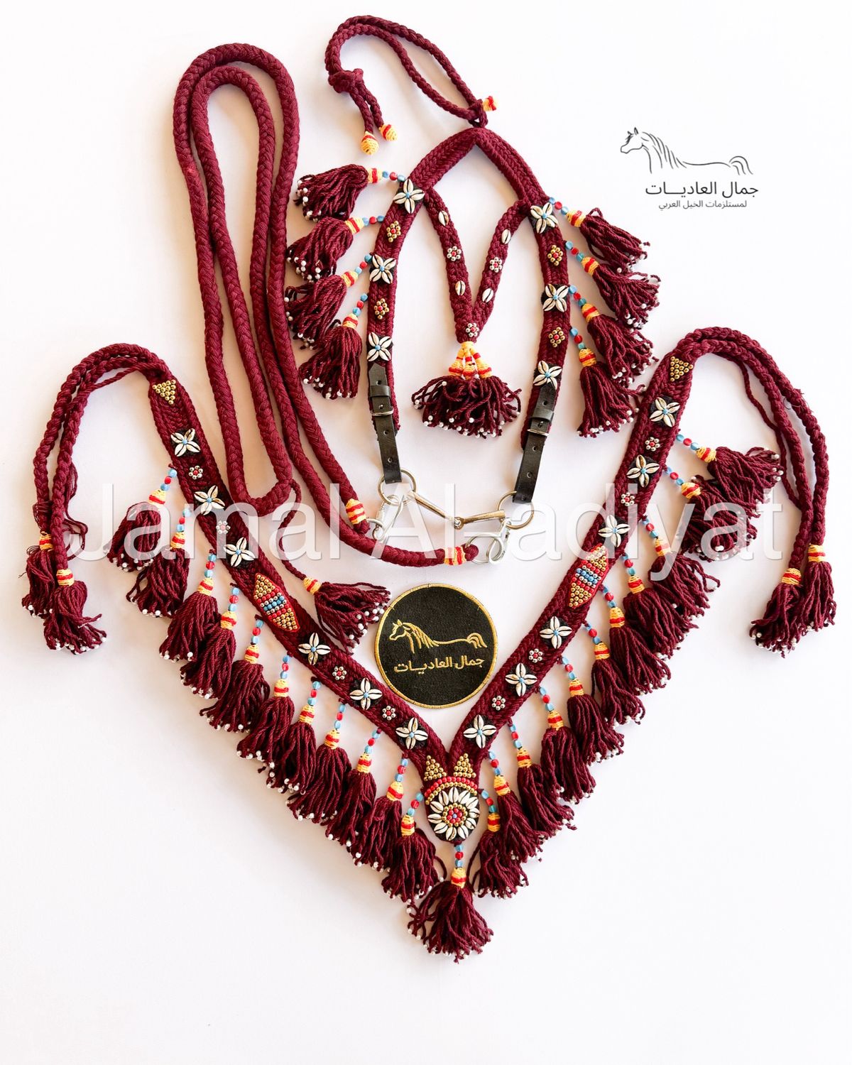 Handmade Wool Arabian Horse Decoration Set (Bit) – 3 Pieces / Burgundy