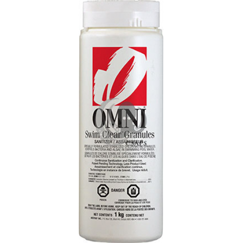 OMNI SWIM CLEARState of Matter: Powder  maintain a free available chlorine residual between 1-3 ppm for continuous sanitation  amount of product required & frequency of application will vary with the