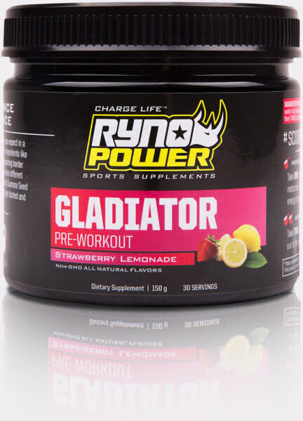 Ryno Power, Gladiator Pre-Workout, Drink Mix, Strawberry Lemonade, Jar, 30 servings