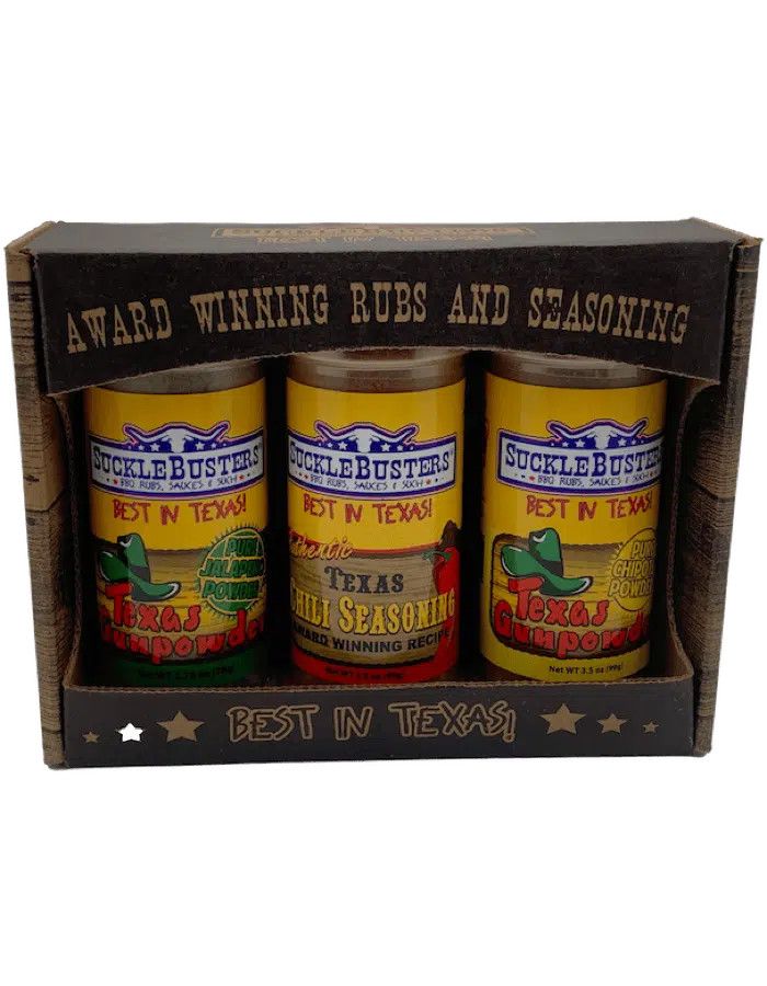 SUCKLEBUSTERS CHILI & TEXAS GUNPOWDER GIFT BOX (3 SMALL JARS)