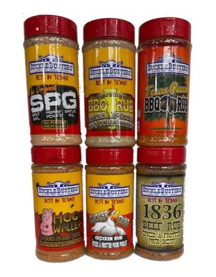 SUCKLEBUSTERS BBQ RUB GIFT BOX (6 LARGE SHAKERS) ( rubs could be different then picture )