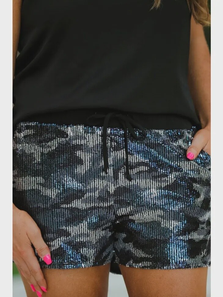 Sequin Shorts, Size: Small, Style: Camo
