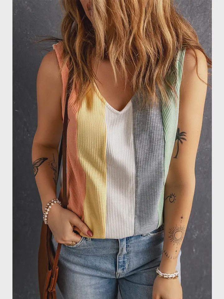 ColorBlock Striped V-Neck Top