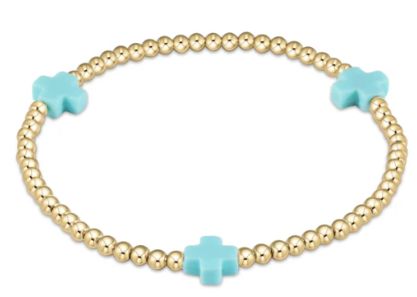 Signature Cross Gold Bracelet, Size: 3mm, Color: Turquoise