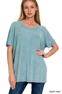 Washed Boat-Neck Top
