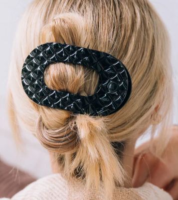 Flat Round Teletie Clip/ Large/ Jet Black Quilted