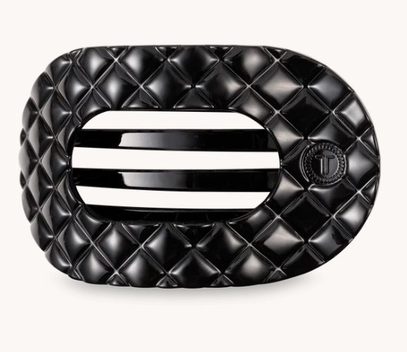 Flat Round Teletie Clip/ Large/ Jet Black Quilted