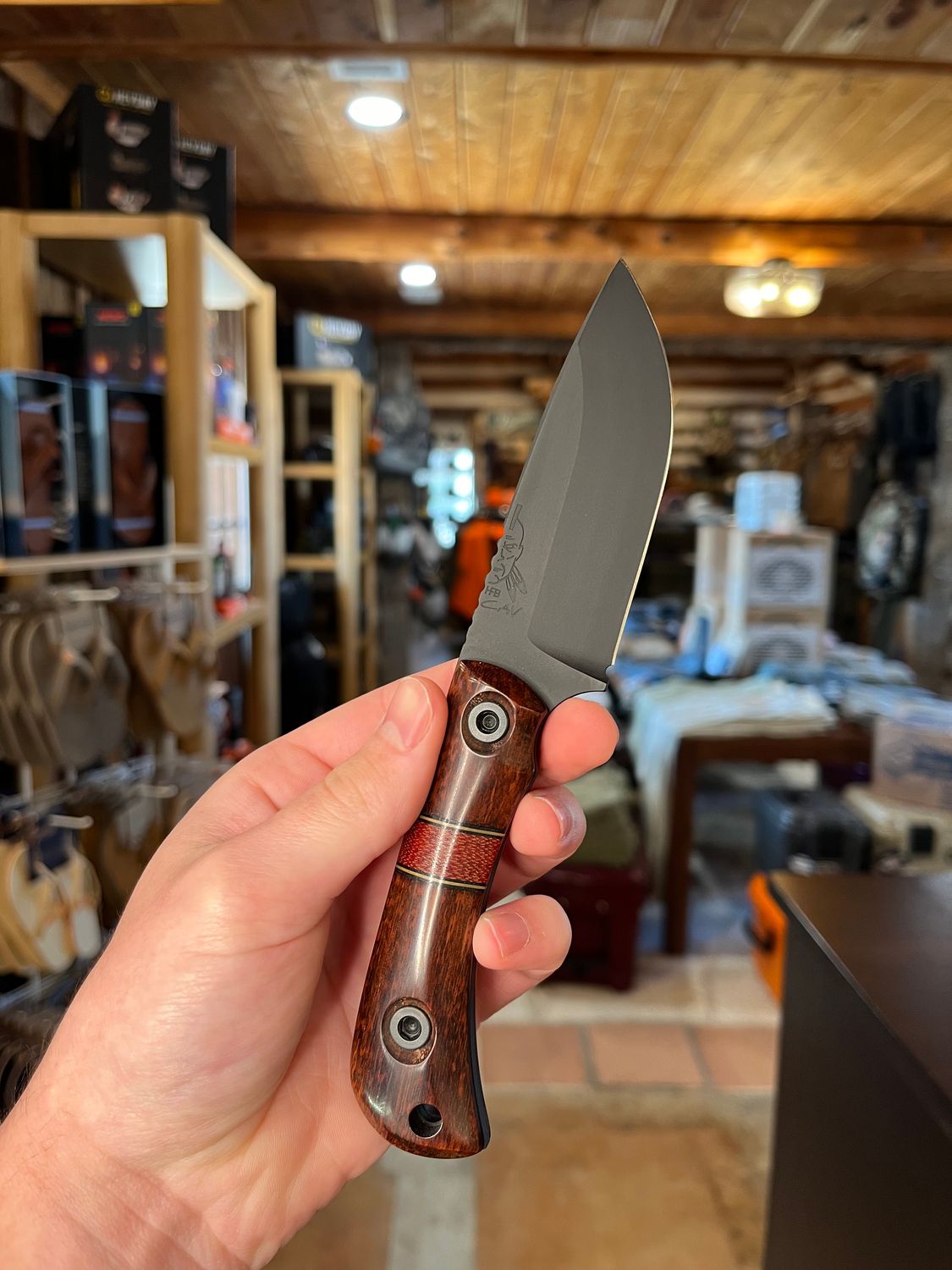 Half Face Blades Cav Jr - Snakewood, Red Micarta Split , Armor Black Cerakote