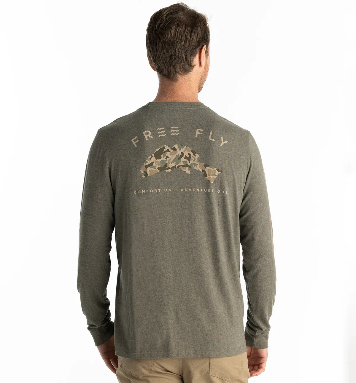 Free Fly Redfish Camo Long Sleeve, Color: Heather Fatigue, Size: M