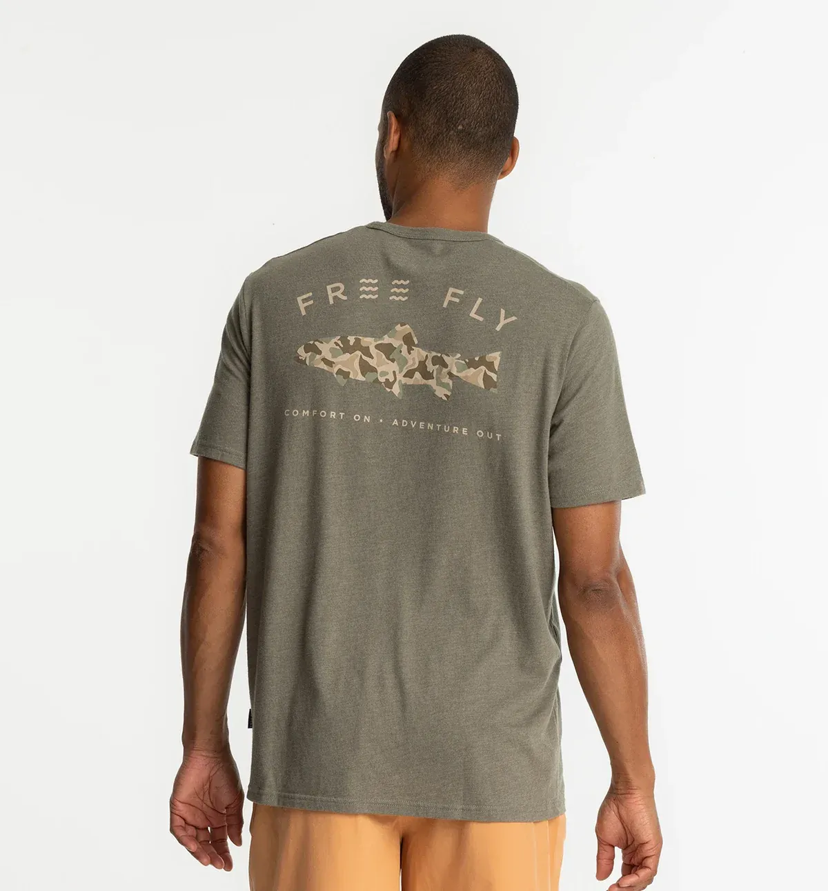 Free Fly Trout Camo Pocket Tee, Color: Heather Fatigue, Size: M