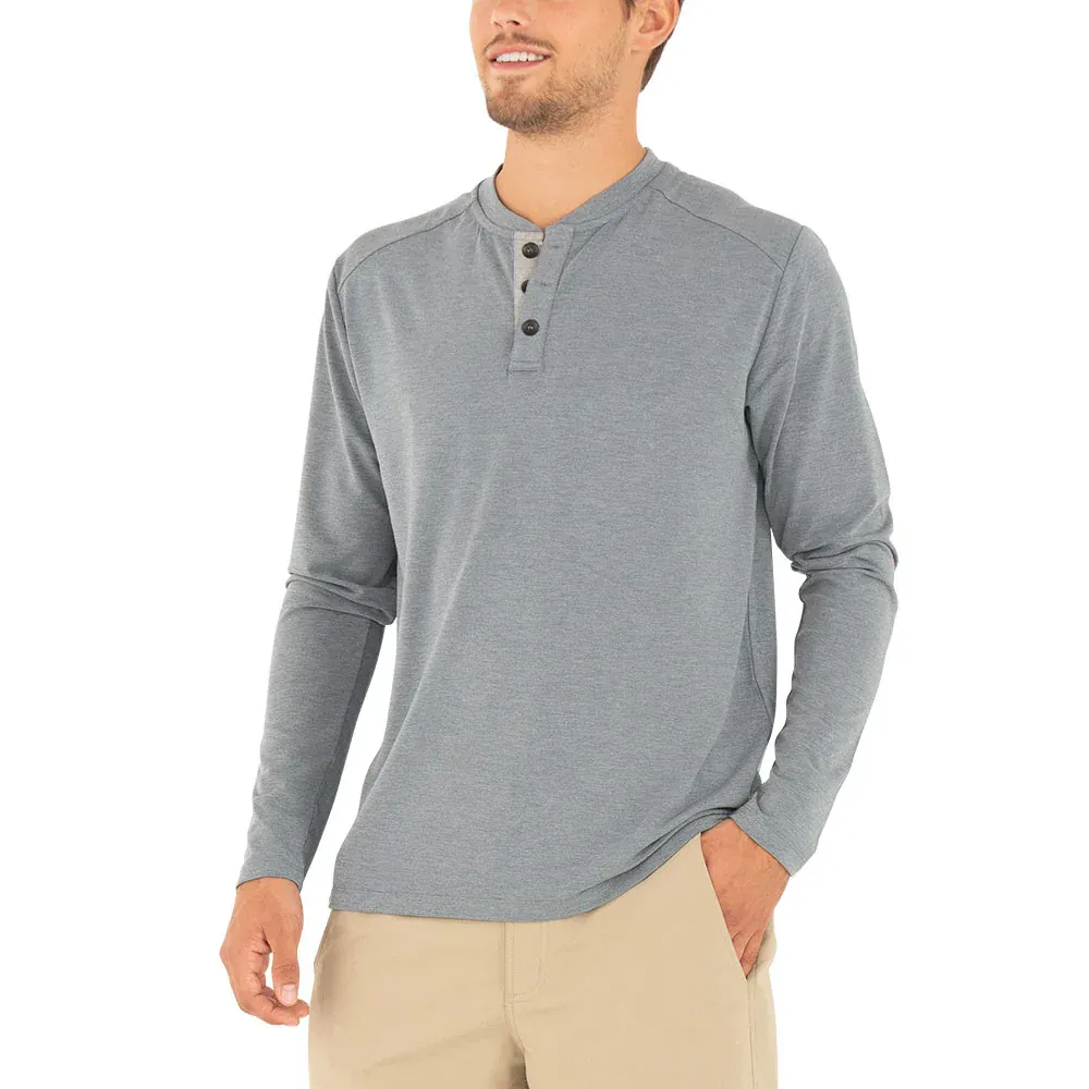 Free Fly Men&#39;s Bamboo Flex Henley, Color: Heather Blue Dusk, Size: M