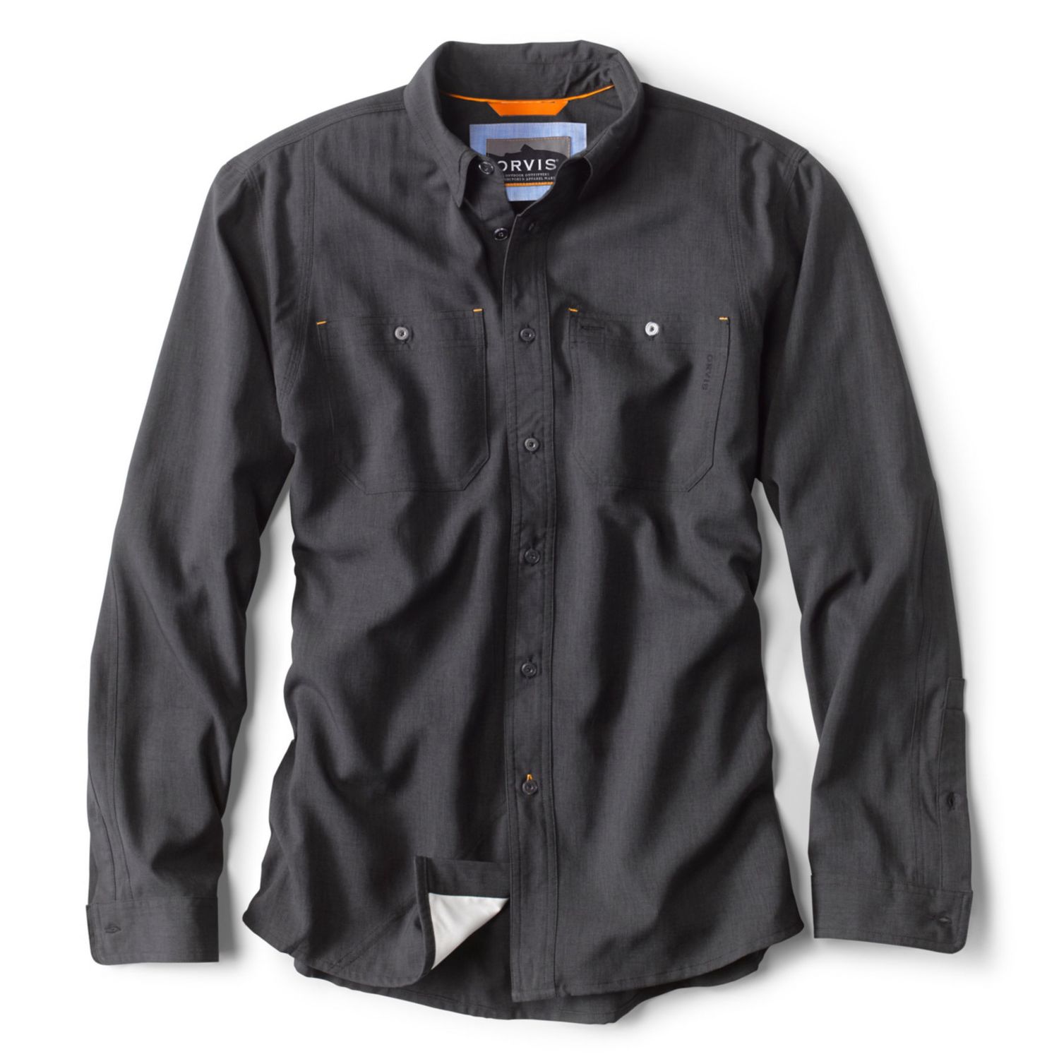 Orvis Long Sleeve Tech Chambray Plaid Work Shirt, Color: Black, Size: S