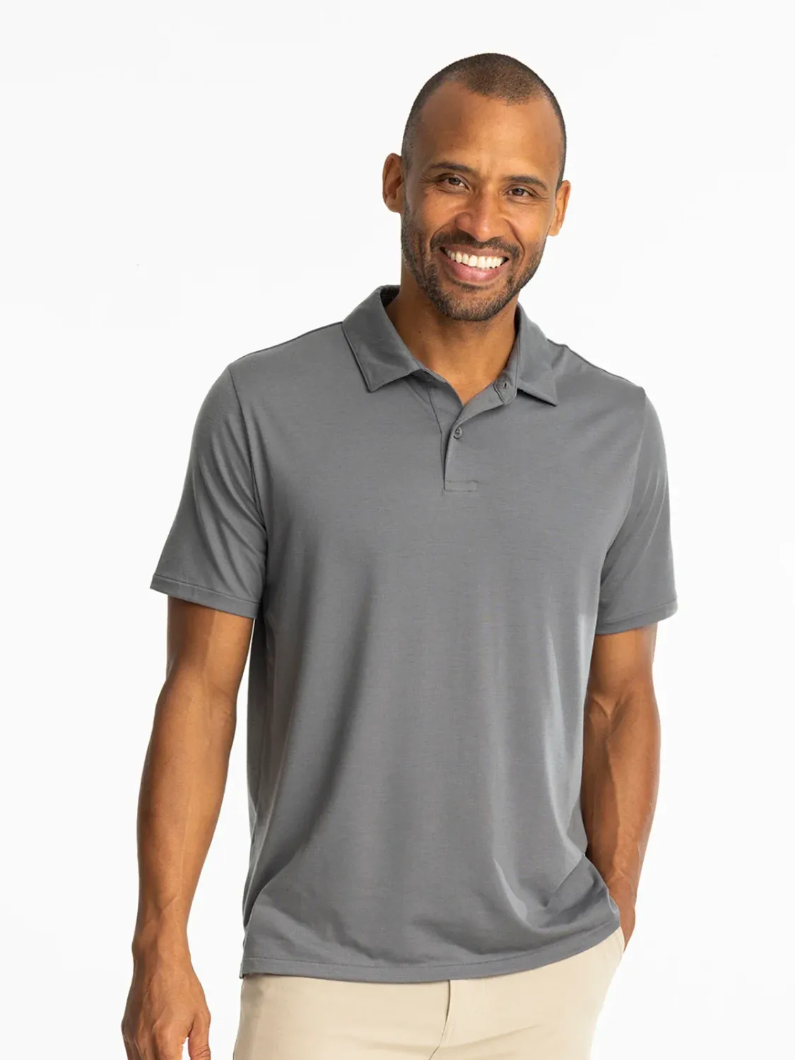 Free Fly Men&#39;s Elevate Polo, Color: Smoke, Size: S