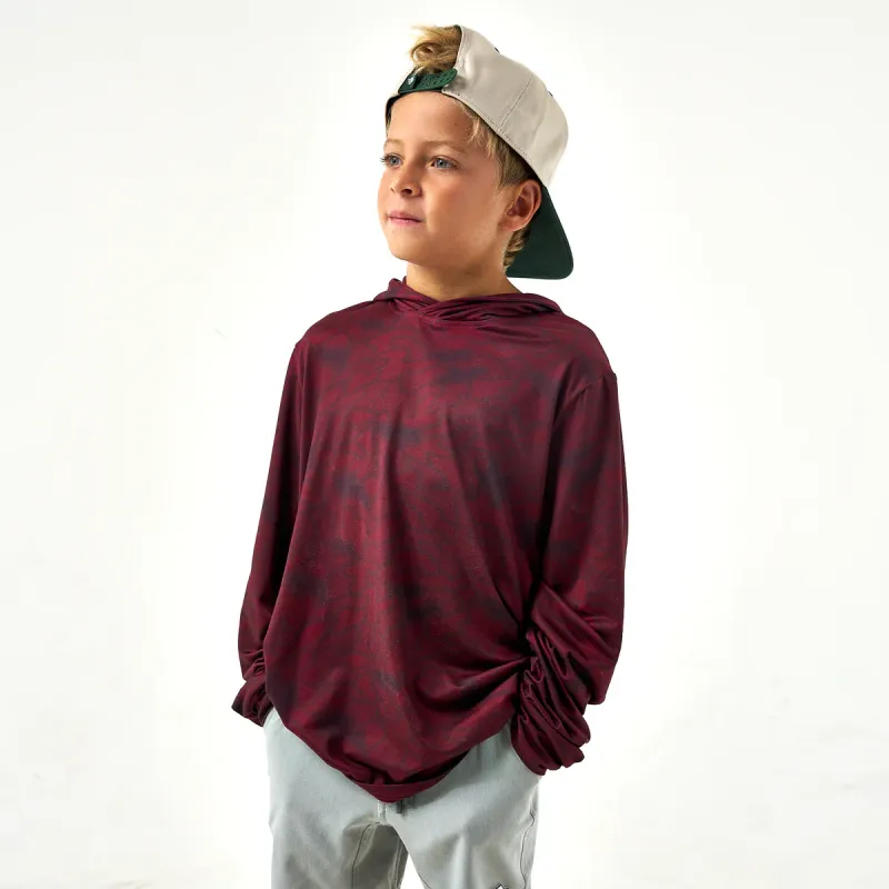 Burlebo Youth Performance Hoodie- Maroon Texas Camo