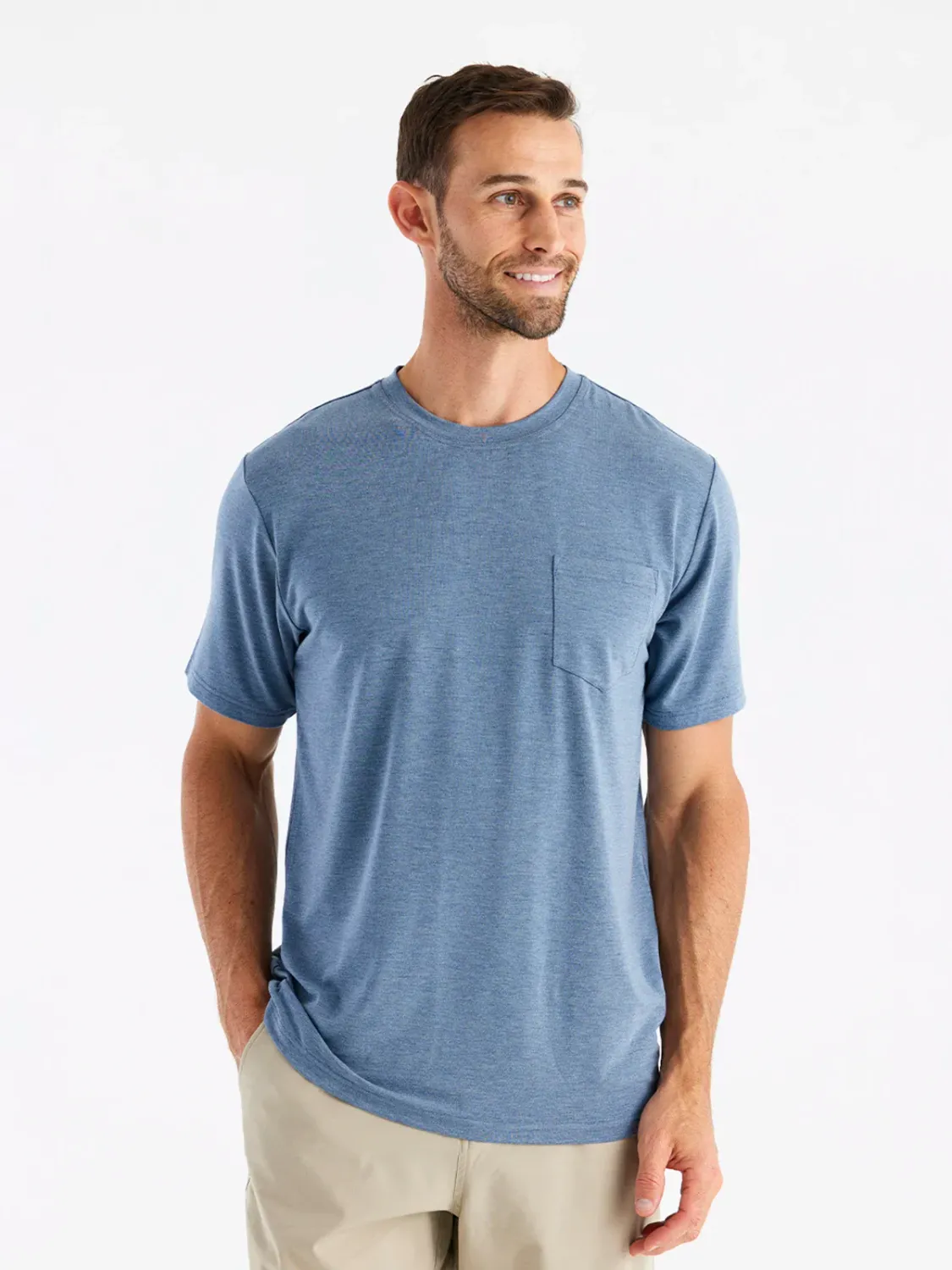Free Fly Men's Bamboo Flex Pocket Tee, Color: Heather Deepwater, Size: M