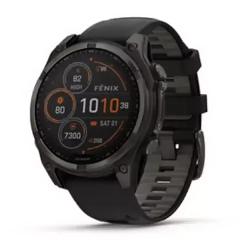 Garmin Fenix 8 - 47mm, Solar, Sapphire, Carbon Gray Titanium, Black/Pebble Gray Silicone Band