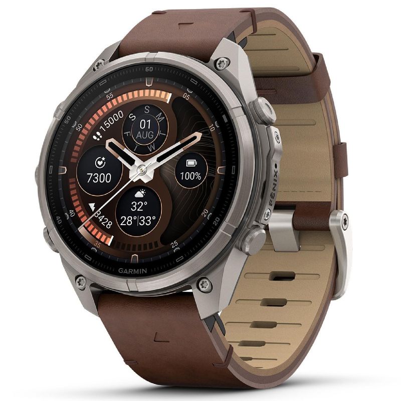 Garmin Fenix 9 Pro - 47mm, AMOLED, inReach, Titanium with Walnut Leather Band