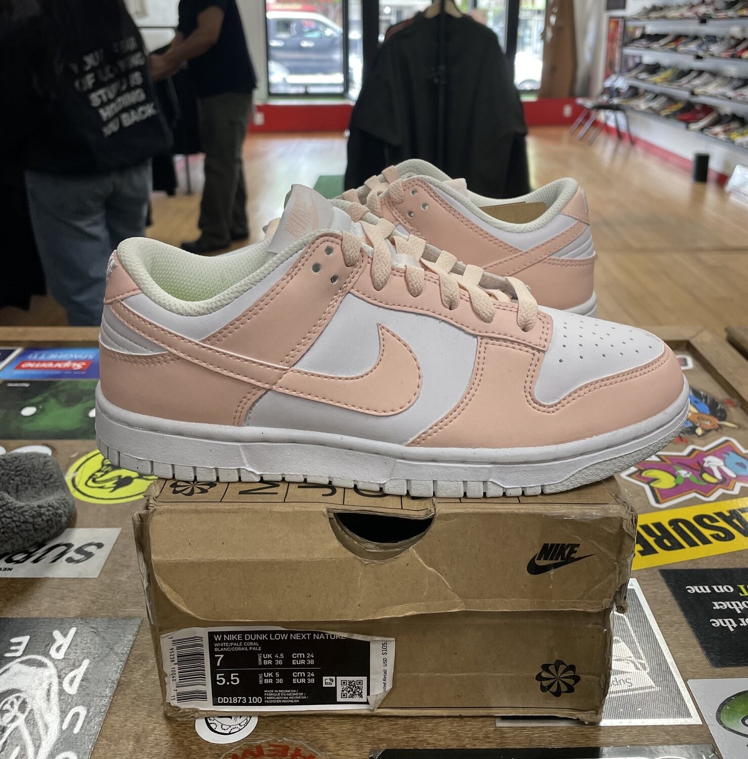 DS Nike Dunk Low Next Nature Pale Coral Size 7W damaged box