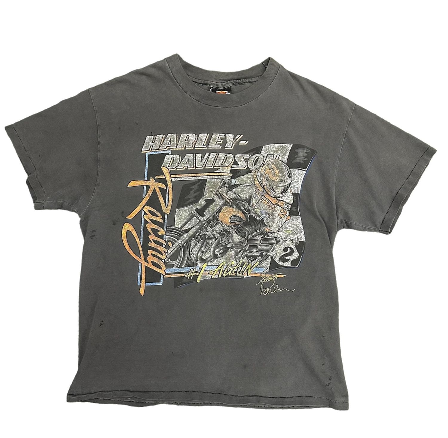 Vtg 90&#39;s Harley Davidson Racing T Shirt Size L