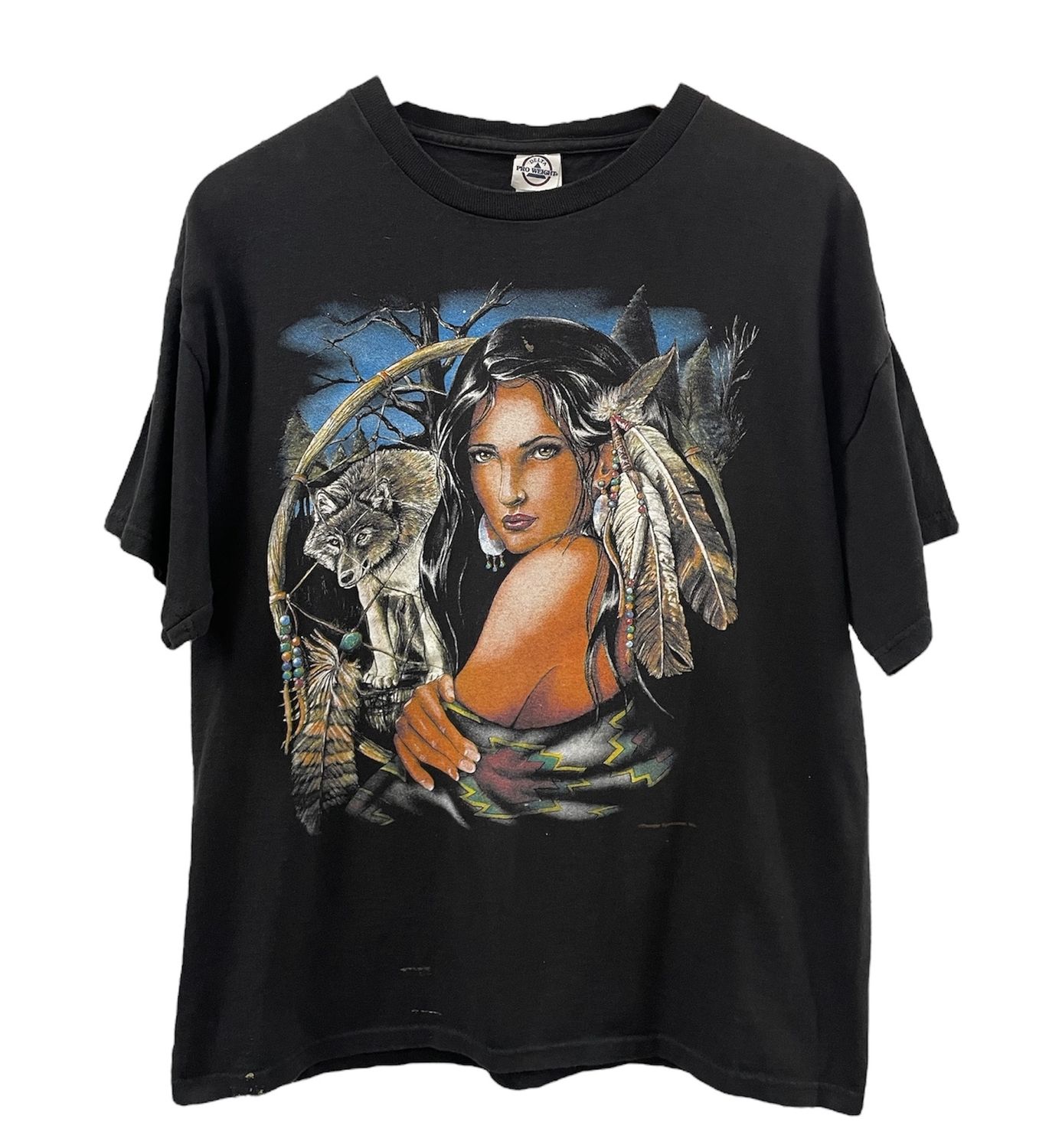 Early 00s Native American Wolf Tee Size Large
