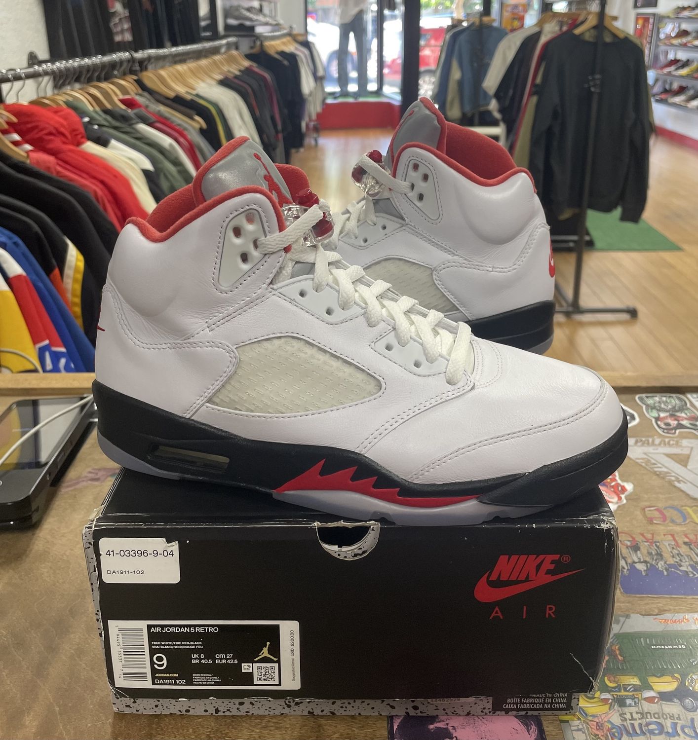 Pre Owned Jordan 5 Retro Fire Red Silver Tongue Size 9