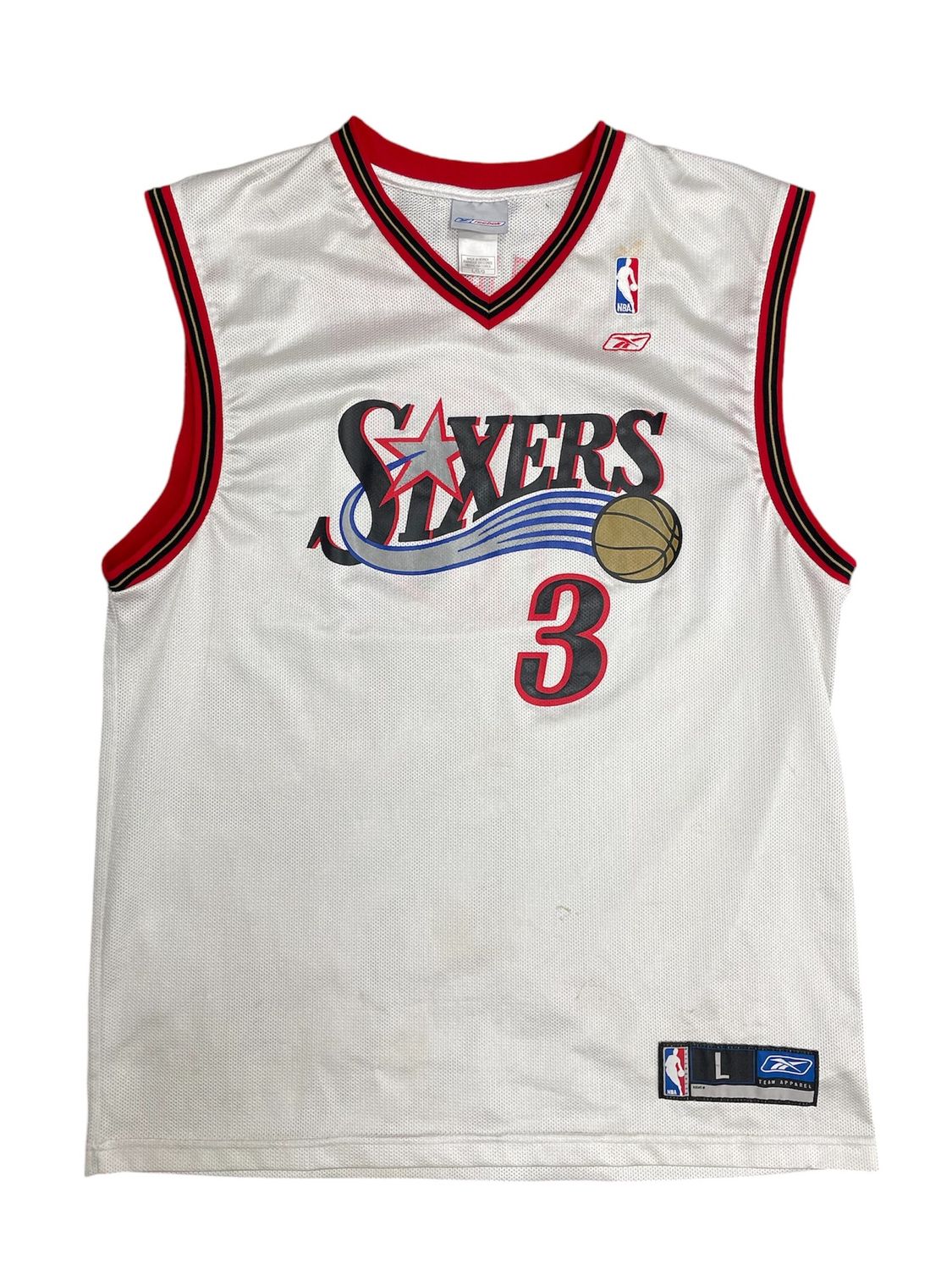Vtg NBA Philadelphia 76ers Allen Iverson Reebok Jersey Size L