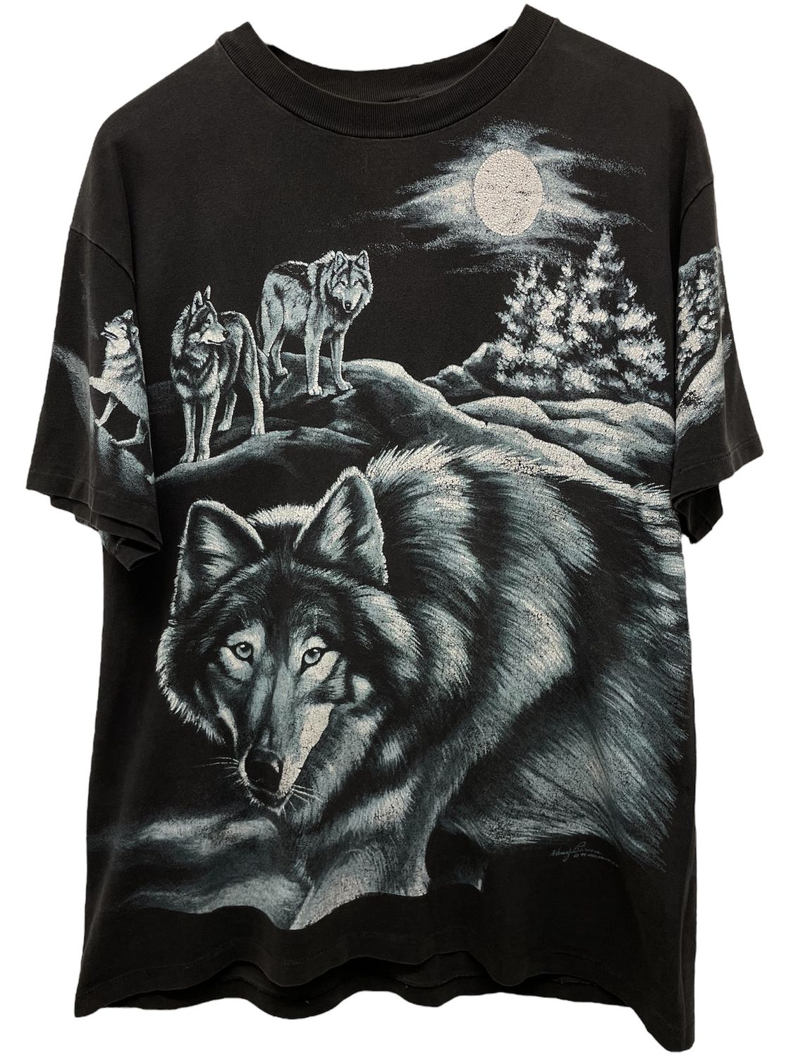 Vtg 1994 Wolf AOP Tee Size L
