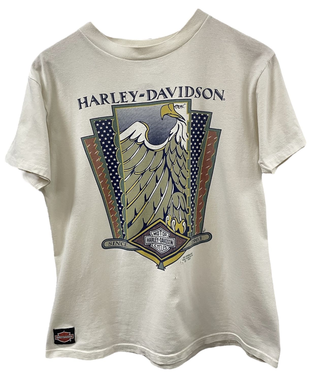 Vtg 1991 Harley Davidson 3D Emblem Tee Size M