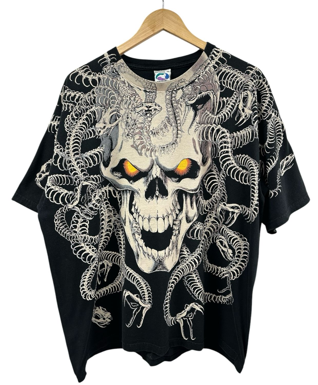 Vtg 1993 Liquid Blue Skull AOP Tee XL