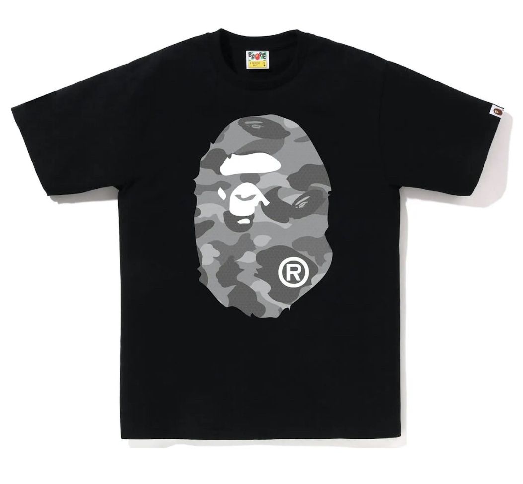 Brand New BAPE Honeycomb Camo Big Ape Head Tee Black Grey Size M