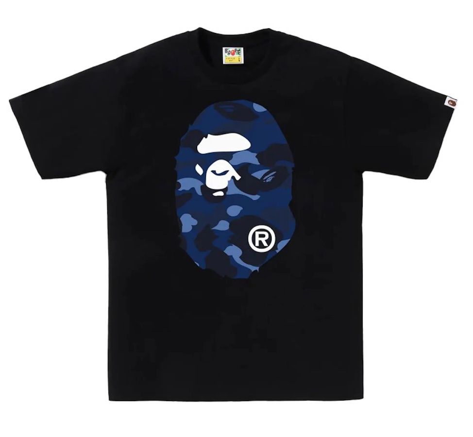 Brand New BAPE Color Camo Big Ape Head Tee Black/Navy Size L