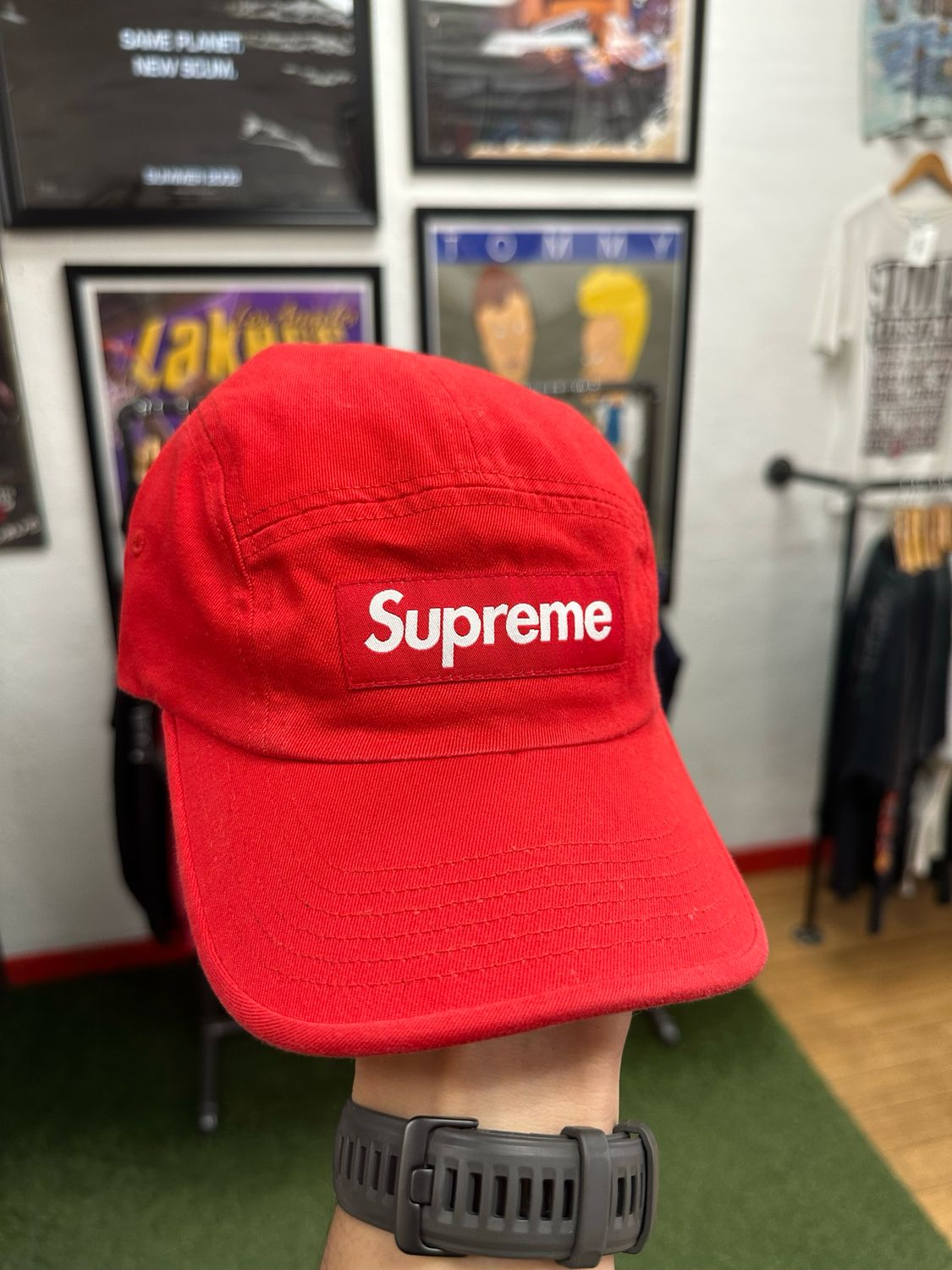 (FW18) Supreme Washed Chino Twill Camp Cap Red (WORN)