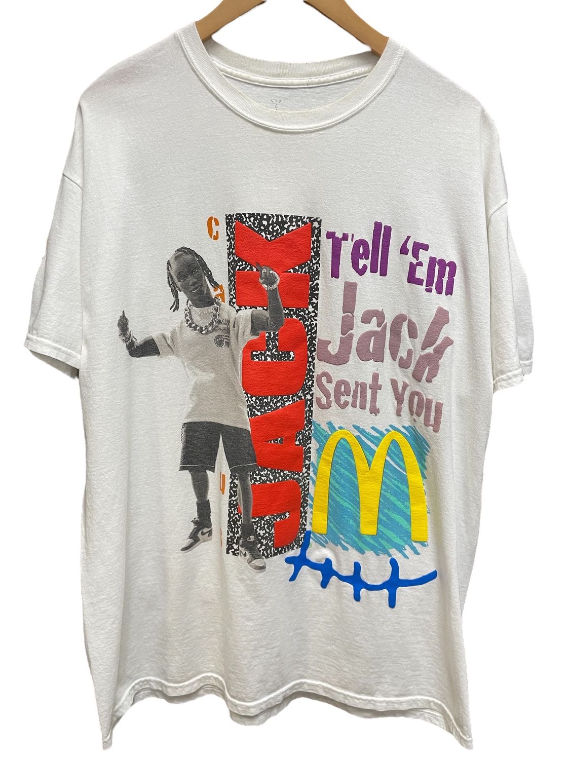Travis Scott x McDonald&#39;s Jack Smile T-shirt White Sz Large (USED)
