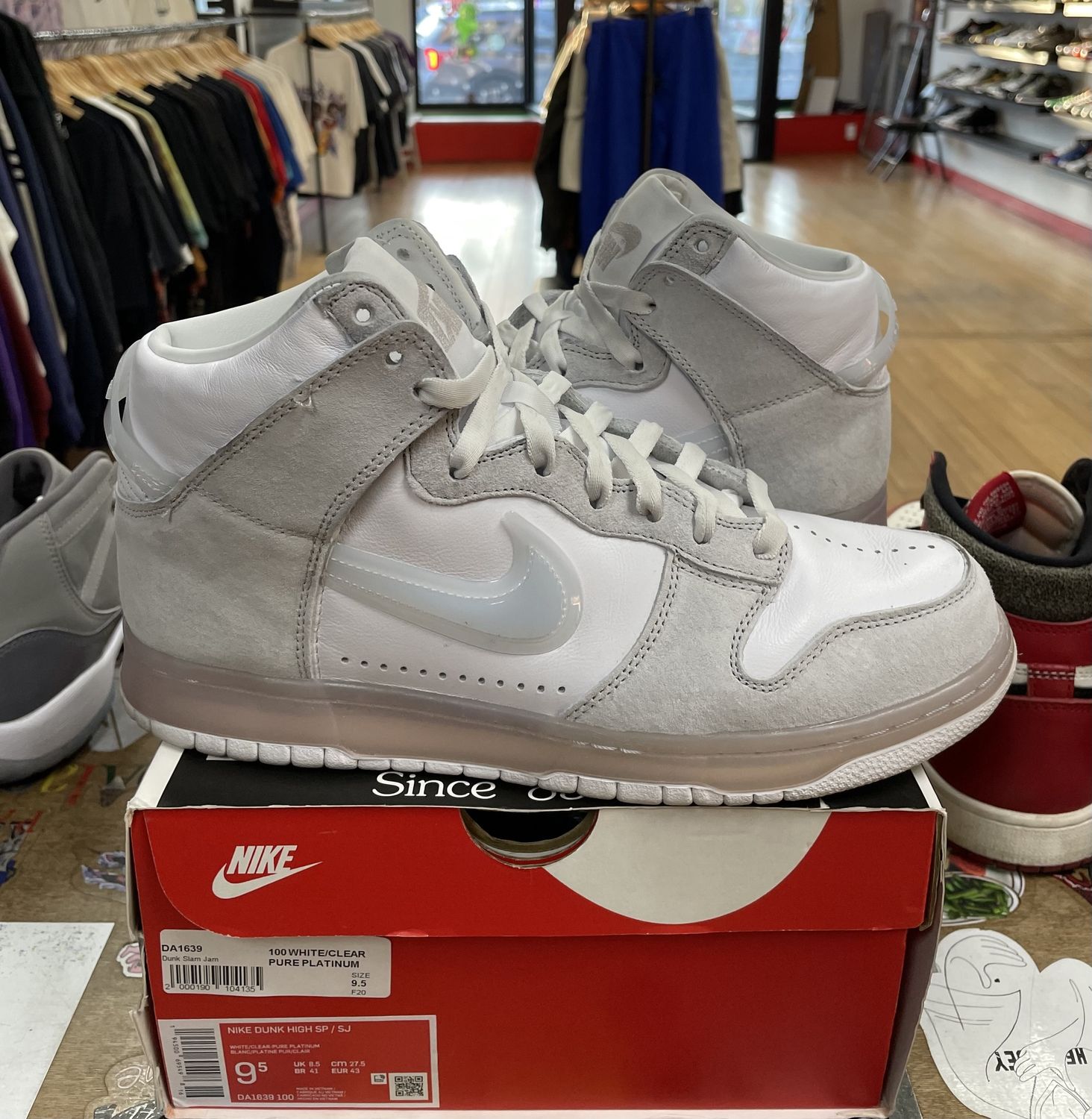 Pre Owned Nike Dunk High Slam Jam White Pure Platinum Size 9.5