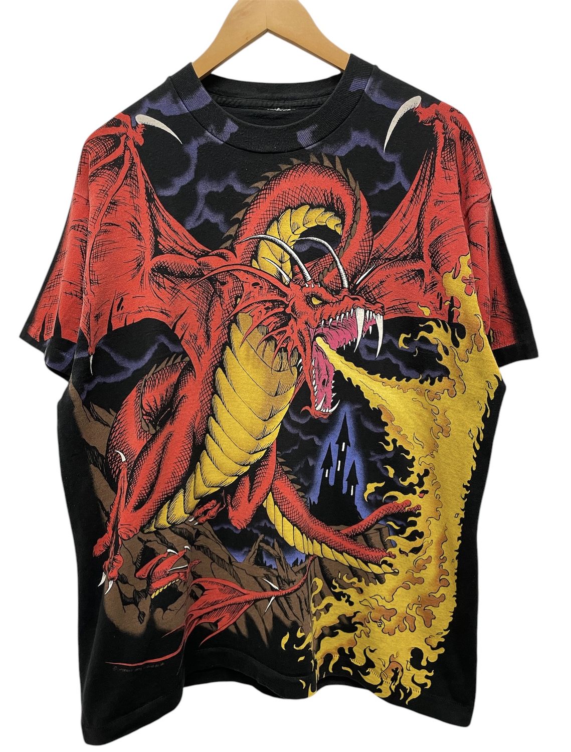 Vtg Liquid Blue Dragon AOP Tee Size XL
