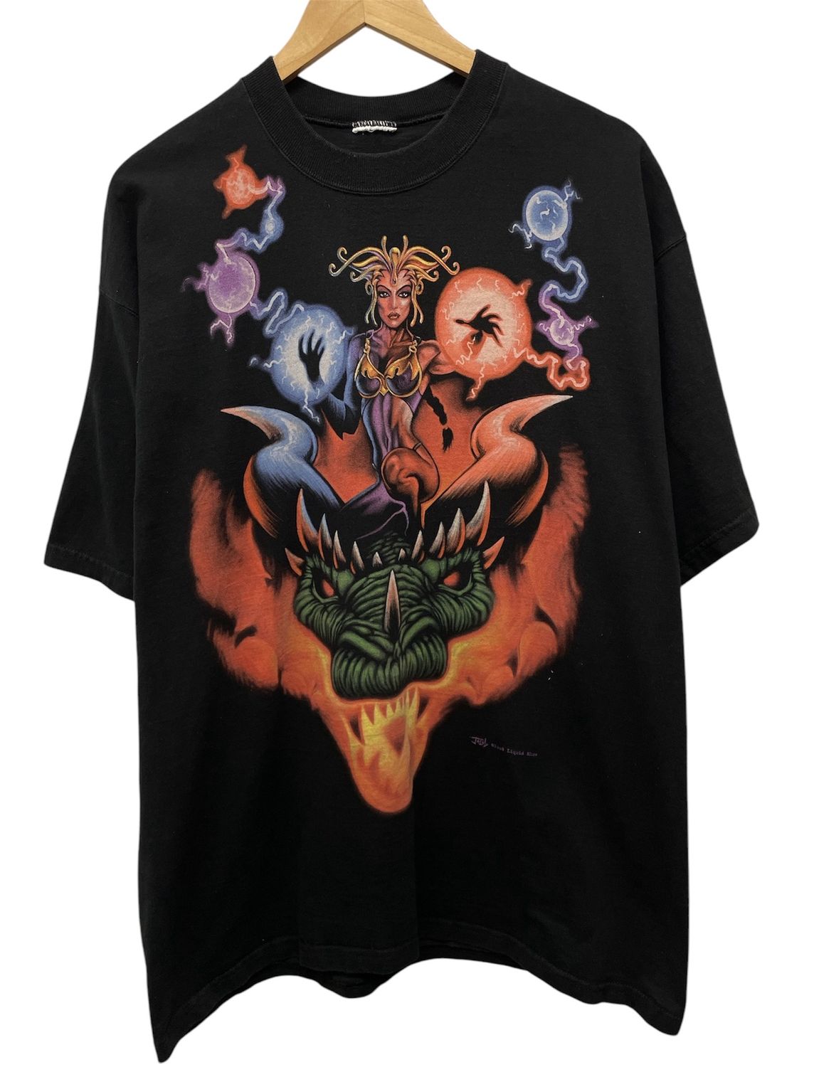 Vtg Liquid Blue Dragon Girl Tee Size XL
