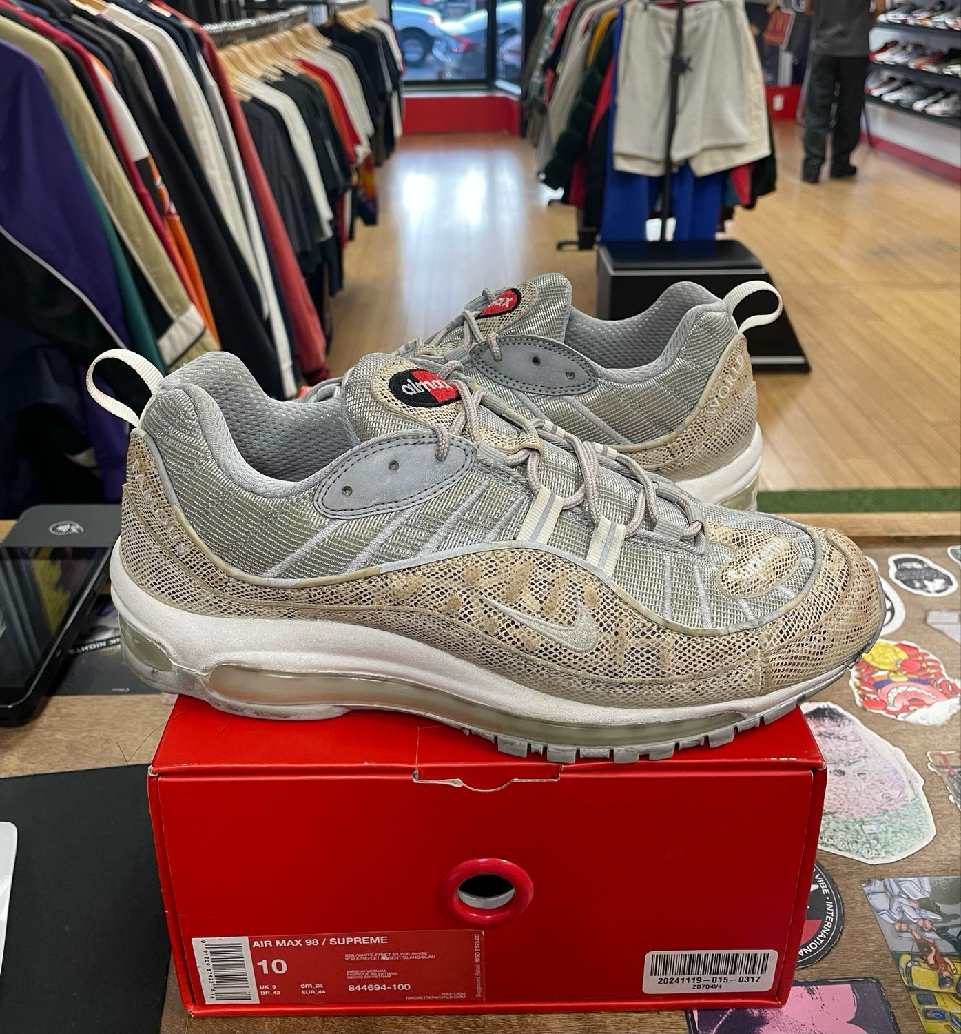 Pre Owned Nike Air Max 98 Supreme Snakeskin Size 10