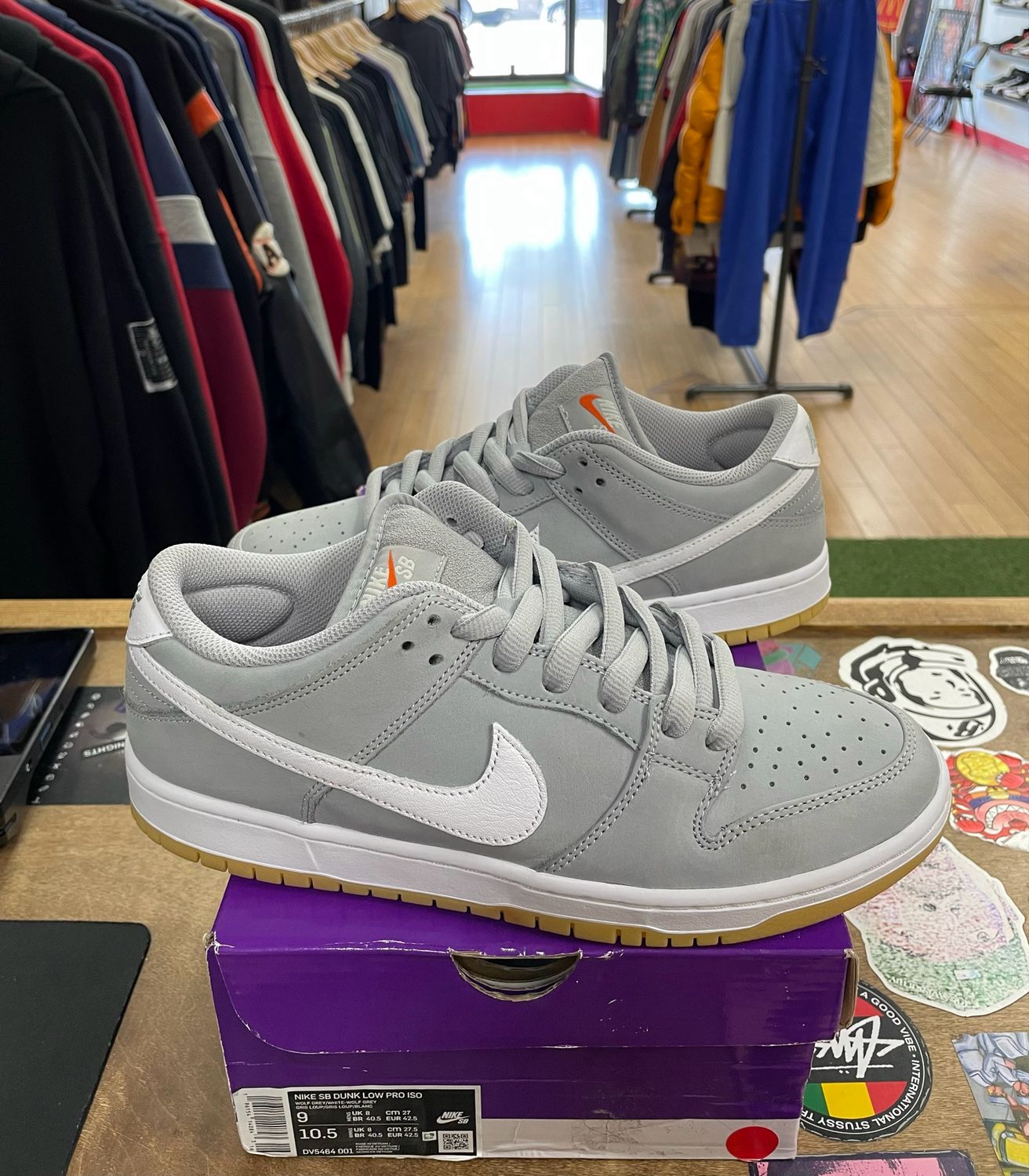 Nike SB Dunk Low Pro ISO Orange Label Wolf Grey Gum Size 9 Used