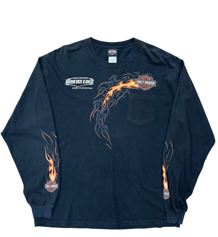 Vintage Harley Davidson Chicago Flame Long Sleeve Size XL