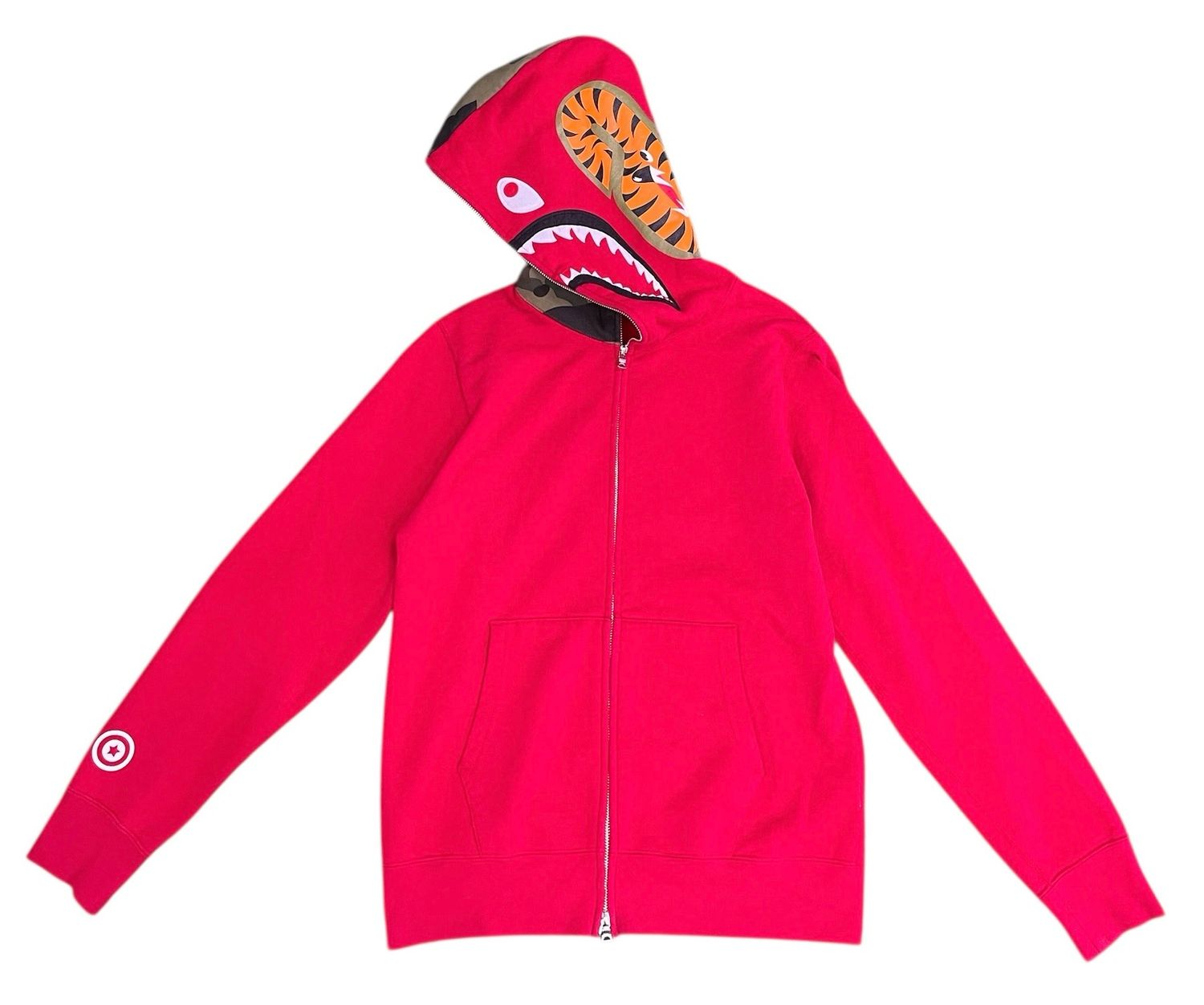 Pre Owned BAPE 1st Shark Full Zip Hoodie Red Size M